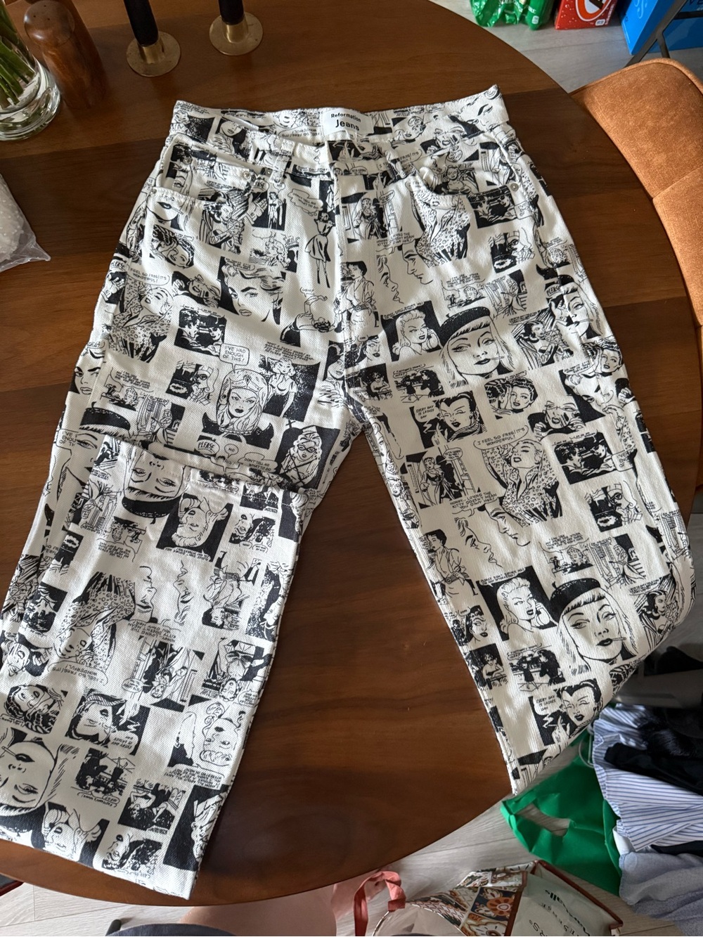 Reformation Black & White Comic-Print Bottoms